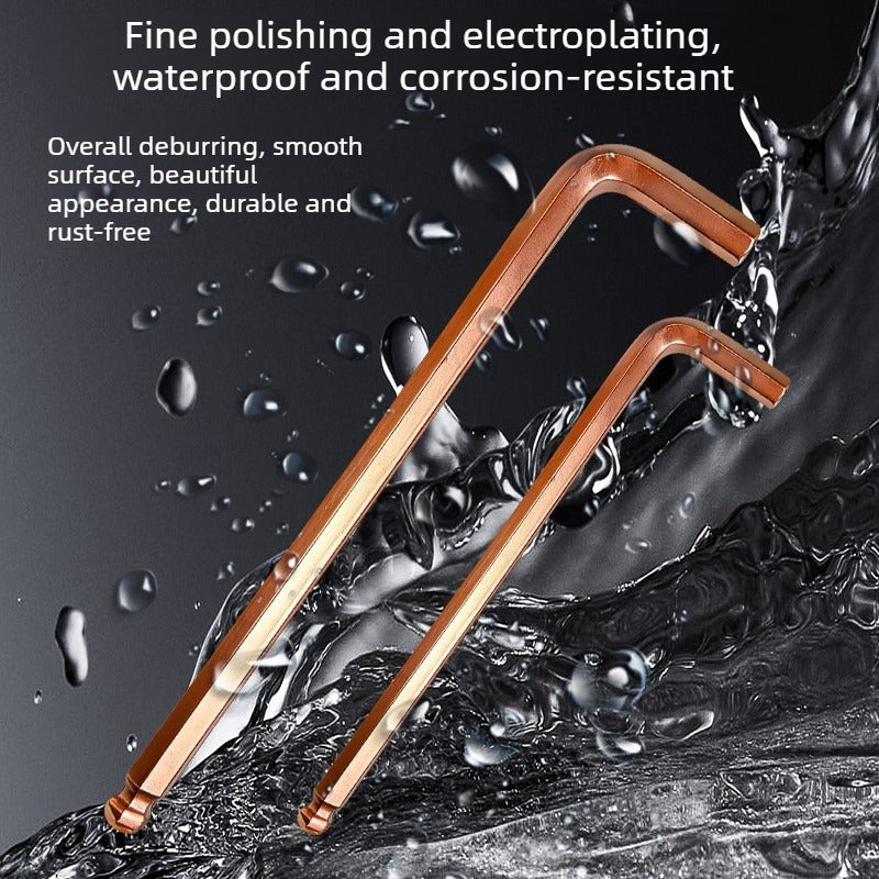 L-Shaped Ball-End Hex Wrench Set - S2 Hardened Long-Length Hex Socket Screwdriver Tool with 6-Point Design for Precision Fastening