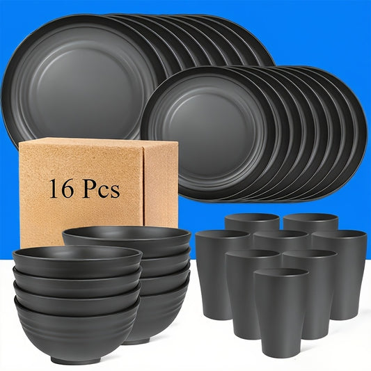16-Piece Unbreakable Dinnerware Set, Shatterproof Plates, Microwave & Dishwasher Safe, Reusable Tableware - 8 Plates, 4 Bowls, 4 Cups - Perfect for Camping, Picnics, Housewarming Gifts, Family Gatherings, and Everyday Use