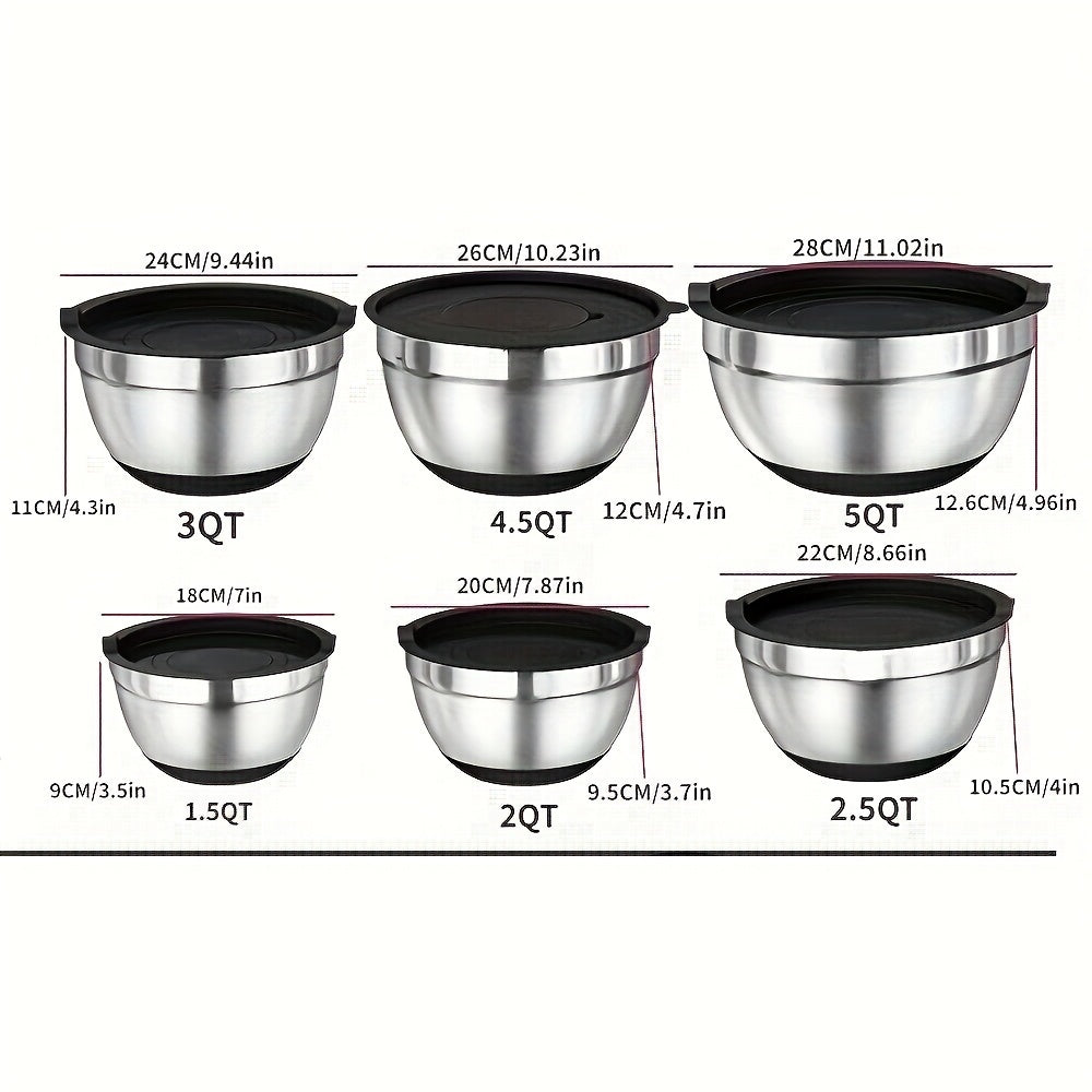 Kitchen Stainless Steel Mixing Bowl Set With Sealed Lids & Graters Rustproof Bowls For Mixing Kneading Serving Salad
