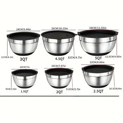 Kitchen Stainless Steel Mixing Bowl Set With Sealed Lids & Graters Rustproof Bowls For Mixing Kneading Serving Salad
