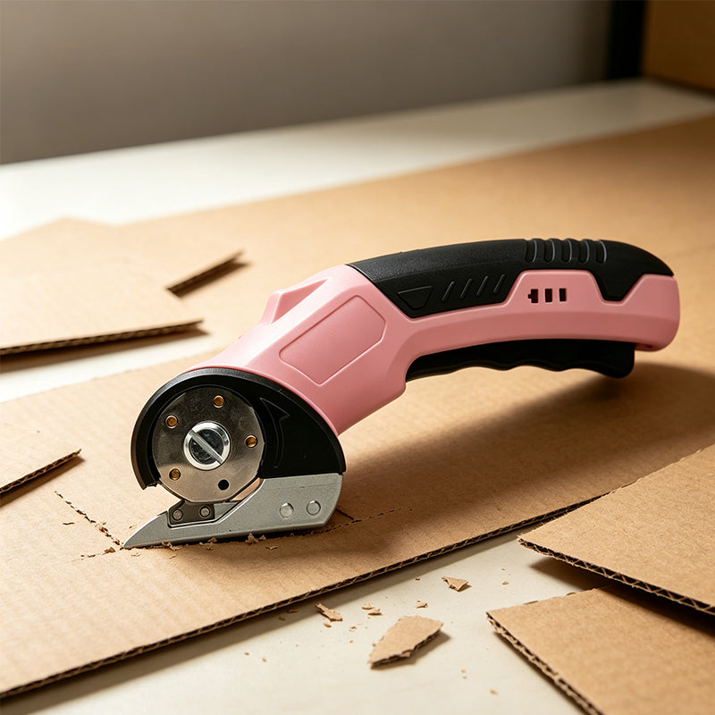 electric box cutter, Rechargeable Cardboard Box Cutter, 4.2V Powerful Fabric Scissors with 2 Safety Blades & Storage Bag