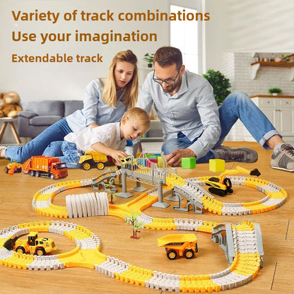 Kids Toys 288 PCS Construction Race Tracks Toy for 5 Year Old Boys Girls, Construction Truck Car and Flexible Track Play Set Create A Engineering Road Games Toddler Toys Birthday Gifts