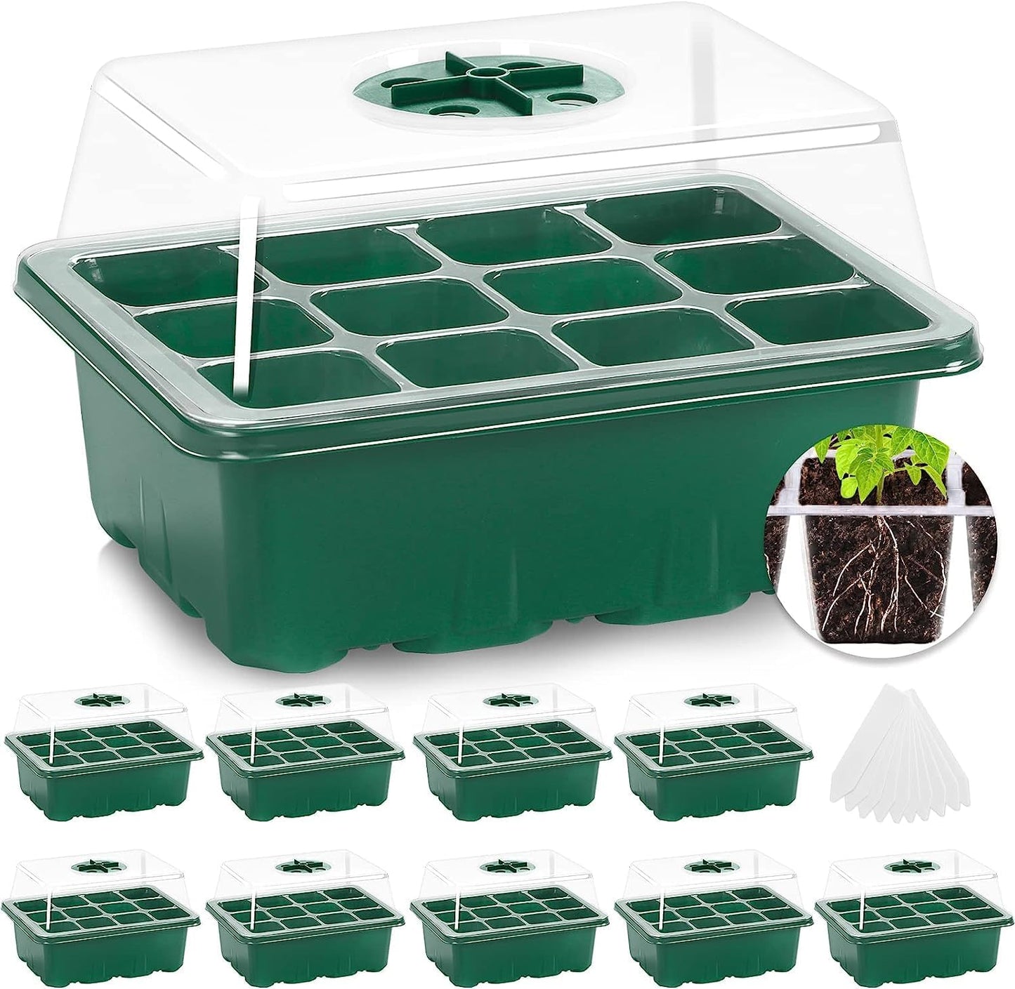 10pcs-Starting Tray | 12 Cell Reusable Seed Starter Tray | for Starting Vegetable, Flower & Herb Seeds | Indoor Grow Kit for Plant Seedlings | for Germination Success