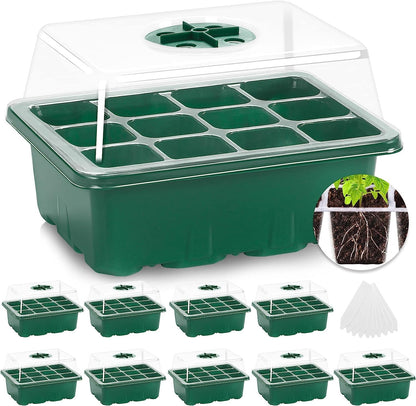 10pcs-Starting Tray | 12 Cell Reusable Seed Starter Tray | for Starting Vegetable, Flower & Herb Seeds | Indoor Grow Kit for Plant Seedlings | for Germination Success