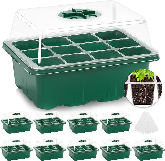 10pcs-Starting Tray | 12 Cell Reusable Seed Starter Tray | for Starting Vegetable, Flower & Herb Seeds | Indoor Grow Kit for Plant Seedlings | for Germination Success