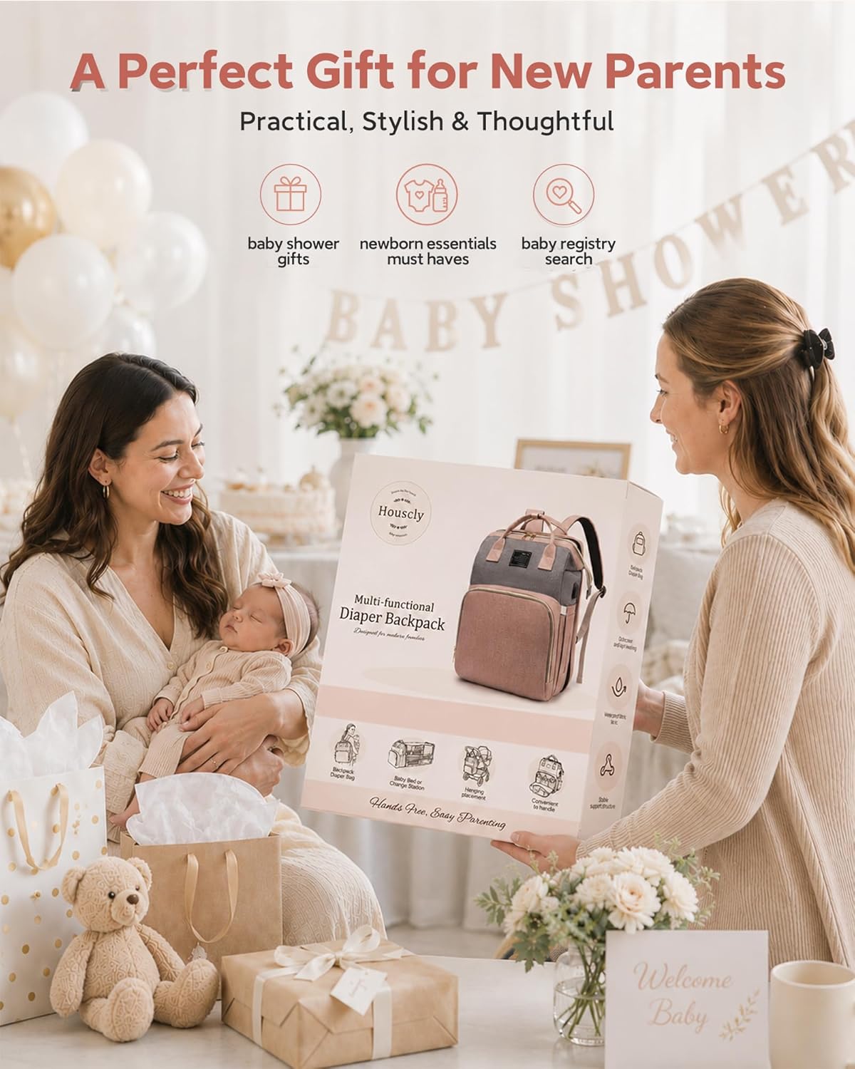 Diaper Bag Backpack with Changing Station: Pink Baby Bags for Girls Boys New Mom Gifts Pañaleras Para Bebe Baby Girl Newborn Essentials Must Haves Baby Shower Gifts Baby Registry