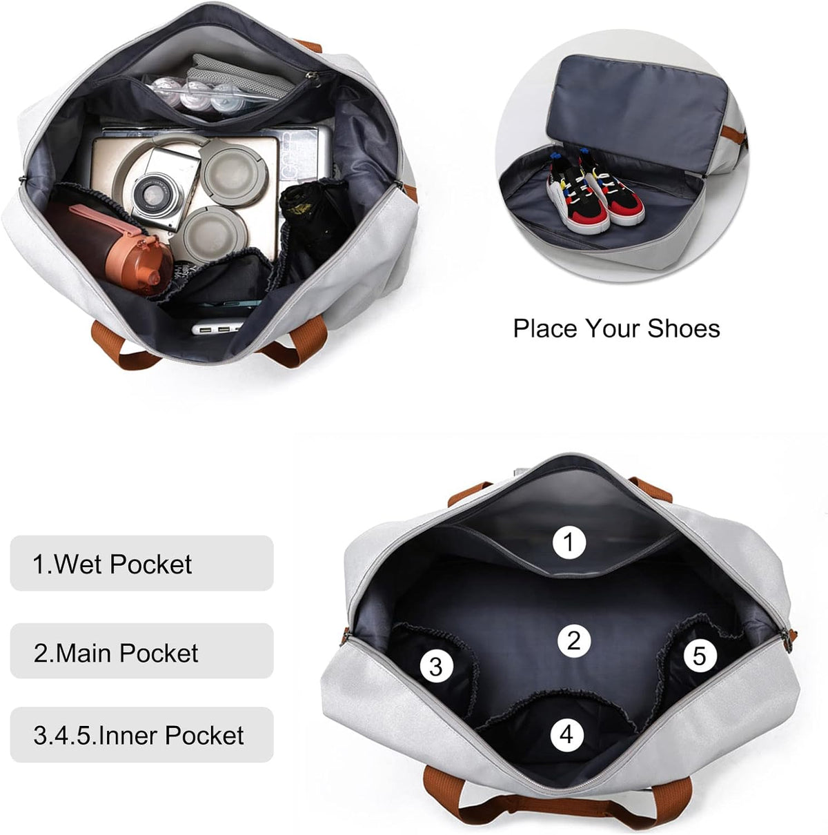 Travel bag, short-distance travel luggage bag, large capacity, lightweight, dry and wet separation, personal item travel bag, shoe bag, convenient bag for business trip