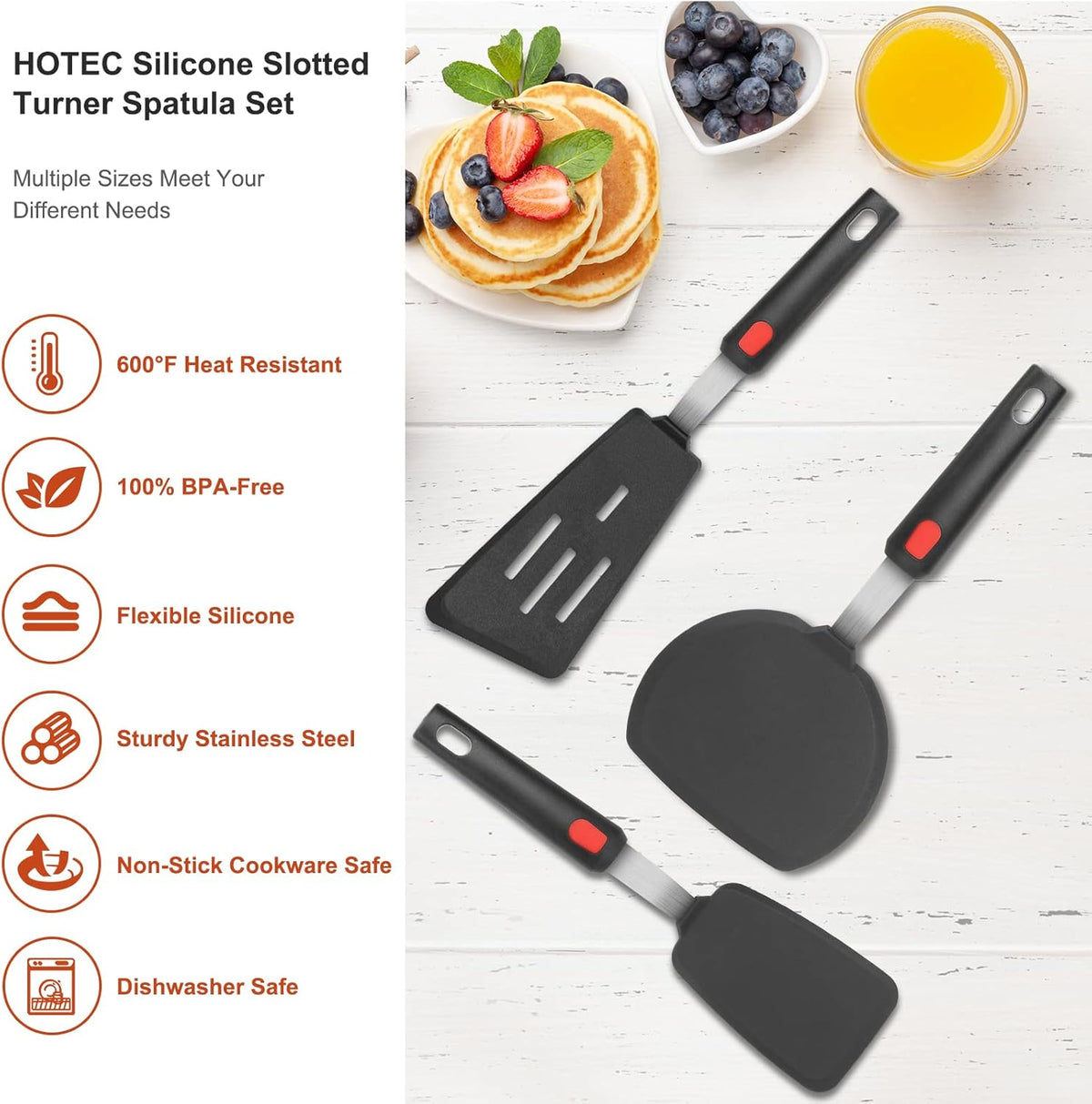 Silicone Spatula Turner Set of 3, Heat Resistant Cooking Spatulas for Nonstick Cookware, Large Flexible Kitchen  Rubber Spatula Set for Egg, Pancake, Fish, Burger