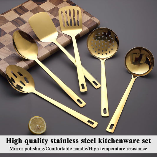 Gold Kitchen Utensils Set 6pcs, Titanium Gold Plating Stainless Steel Cooking Utensils Set, Kitchen Tools Spatulas Set, Cooking Spoons, Home Essentials Kitchen Gadgets Accessories