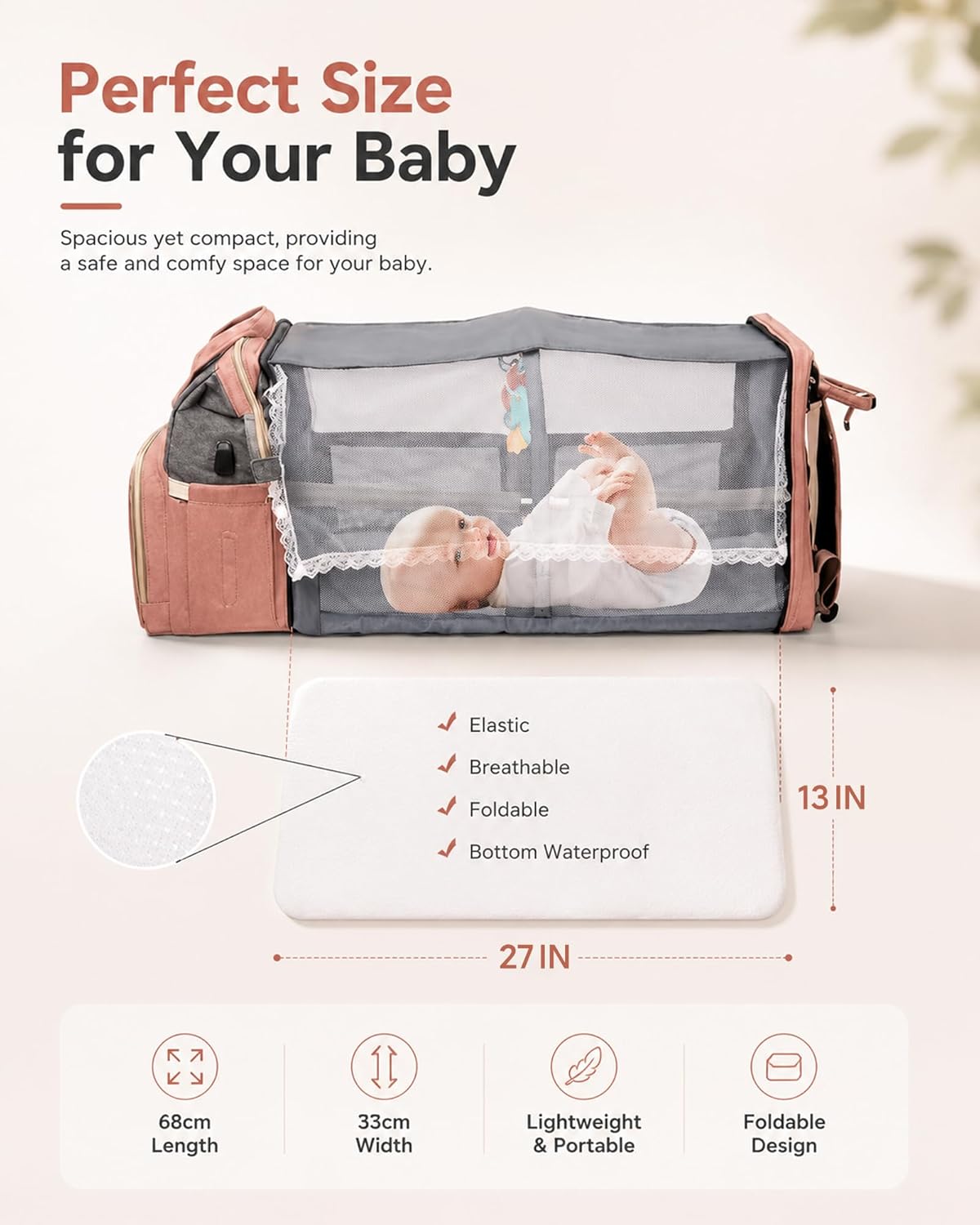 Diaper Bag Backpack with Changing Station: Pink Baby Bags for Girls Boys New Mom Gifts Pañaleras Para Bebe Baby Girl Newborn Essentials Must Haves Baby Shower Gifts Baby Registry