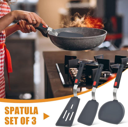 Silicone Spatula Turner Set of 3, Heat Resistant Cooking Spatulas for Nonstick Cookware, Large Flexible Kitchen  Rubber Spatula Set for Egg, Pancake, Fish, Burger