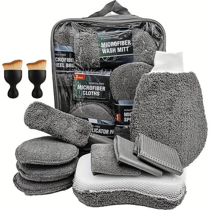An 11pcs Car Cleaning Kit That Includes A Tire Brush, Microfiber Cleaning Gloves, Scratch Removal Pads, and Detailing Sponges for Both Interior and Exterior Care, Making It An Excellent Choice for Car Cleaning.