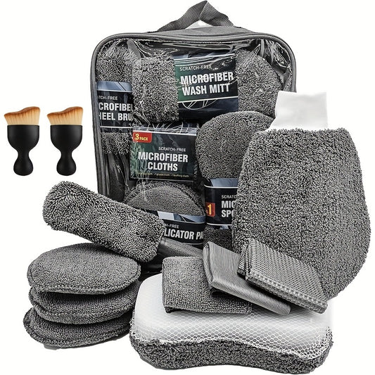 An 11pcs Car Cleaning Kit That Includes A Tire Brush, Microfiber Cleaning Gloves, Scratch Removal Pads, and Detailing Sponges for Both Interior and Exterior Care, Making It An Excellent Choice for Car Cleaning.