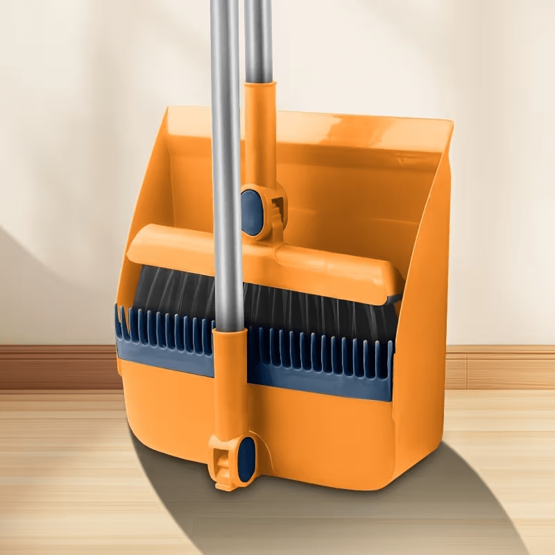 Broom and Dustpan Set, Long Adjustable Handle Broom Dustpan Combo with Dustpan Teeth to Clean Hair Suitable for Home Kitchen Office Hall Floor