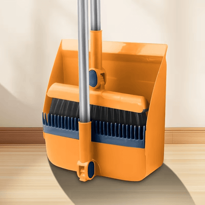 Broom and Dustpan Set, Long Adjustable Handle Broom Dustpan Combo with Dustpan Teeth to Clean Hair Suitable for Home Kitchen Office Hall Floor