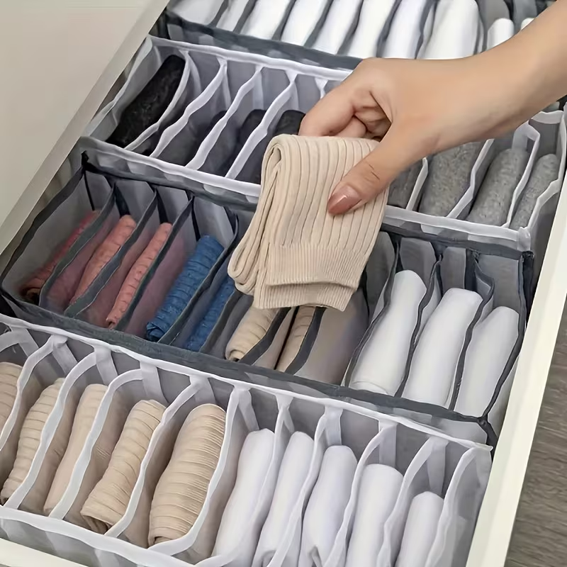 5-Pack Foldable Underwear Organizer, Drawer Divider with 11 Grids, Non-Woven Fabric Storage Box for Socks Bra Closet Organization