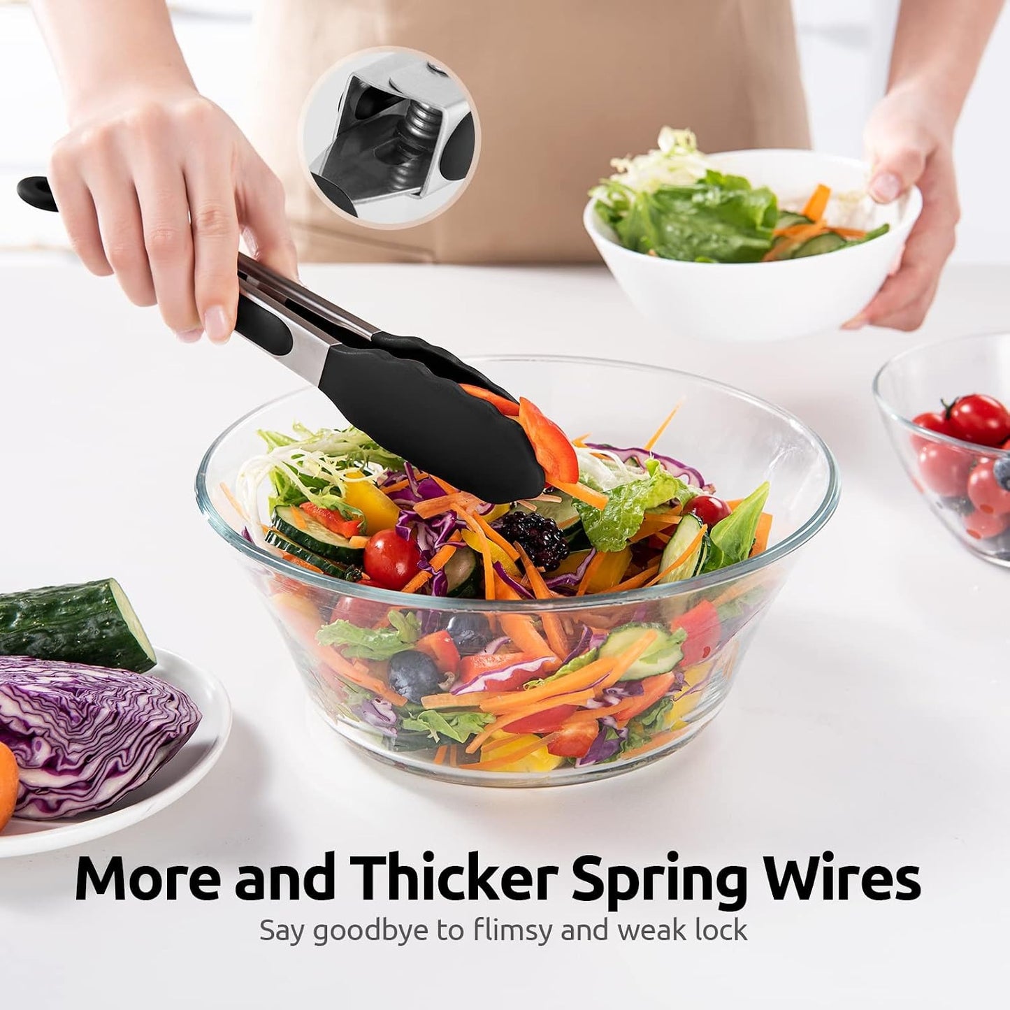 3PCS Kitchen Tongs with Silicone Tips for Cooking Serving 7, 9, 12 Inch, Heavy Duty Stainless Steel Locking Tong for BBQ, Grilling Steak, Salad, Toast, Pasta