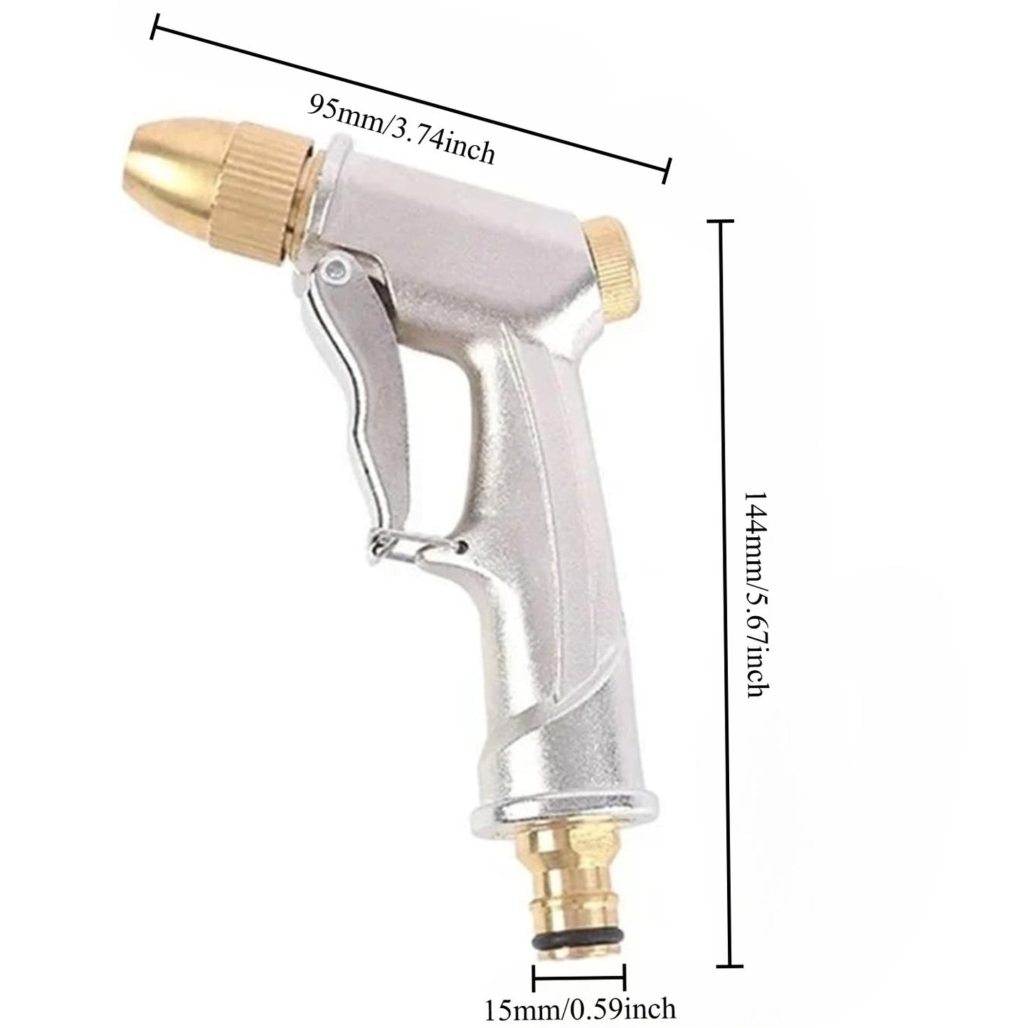 Hose Nozzle Adjustable Spray Gun, Metal Watering Nozzle with Brass Connector, Multi Function Garden Hose Sprayer for Lawn Watering, Car Washing, Patio Cleaning and Outdoor Us