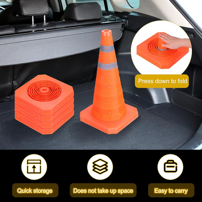3PCS-Safety Cones Traffic Cones, 17.7"*9.6" Foldable Pop-Up Road Cone with High Visibility Reflective Strips Weatherproof, Orange Waterproof Fabric & Plastic Base, for Vehicle Emergency Parking Control