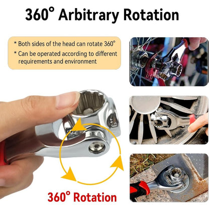 Universal Socket Wrench, 52-in-1 Multi Function 360 Degree Rotating Head (8mm-19mm Metric) Non-Magnetic Spline Socket, Red & Black Cr-V Steel, for Auto Car Repair Home Maintenance Mechanics