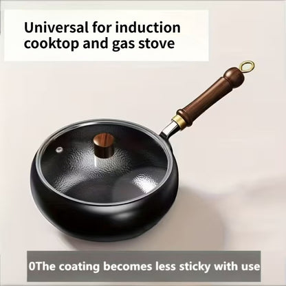 Handcrafted Traditional Cast Iron Skillet with Mirror Non-Stick Coating - Splash-Free Design, Rust Resistant, Durable Structure for Even Heat Distribution - Essential for Healthy Cooking in the Kitchen