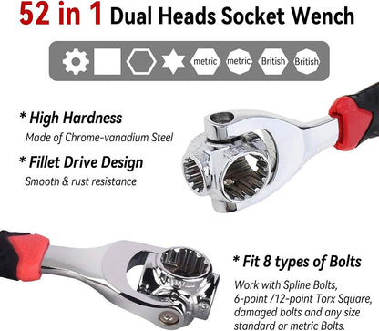 52 in 1 Socket Wrench, Stainless Steel Multi-Function Tool With 360 Degree Rotating Head, Suitable for Home, Bicycle, Motorcycle, Car Repair