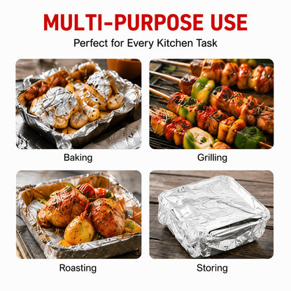 Large Aluminum Foil Roll - Extra Wide Baking Sheet, Oven, Grill, Deep Fry - Extreme Heat Resistant, Non-Stick, Easy Cleanup - Commercial & Home Kitchen Use - Disposable, Grilling Essentials, Smooth Surface