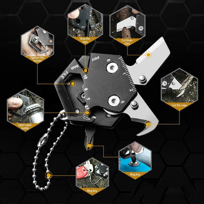 Hexagonal Shape Multi Tool Keychain, Portable Pocket Multitool with Folding Cutter, Screwdriver Set, Bottle Opener, and More for Outdoor Hiking, Camping