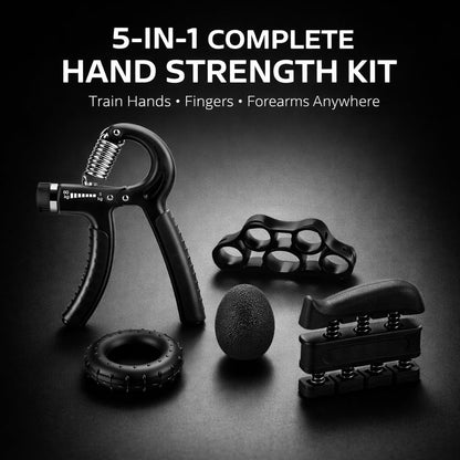 Hand Grip Strength Kit – 5-Piece Set with Adjustable Resistance Hand Grippers, Finger Stretcher, Grip Ring & Stress Ball – Strength Training for Hands, Fingers & Forearms