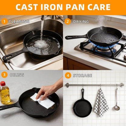 Premium Cast Iron Skillet Set - Non-Stick Frying Pans with Draining Spout, Perfect for Holiday Cooking, RV Use, and Campfire Dining
