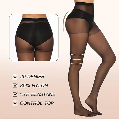 Sheer Tights for Women, 6 Pairs High Waist Control Top Pantyhose Soft Elastic Stretch (Fits 90-120lbs / 40-60kg), Black & Nude Nylon Blend, for Office Work Wear Dress Party Ladies