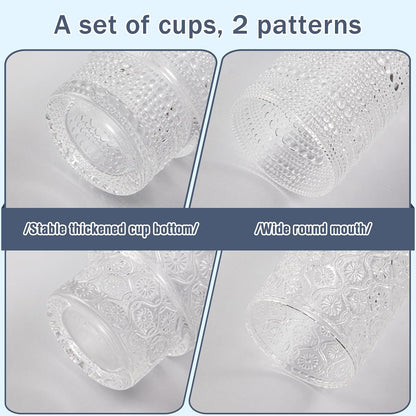 Drinking Glasses Set of 4, Textured Flower Design Cocktail Glasses, Stackable Old Fashioned Glass Cups, Vintage Glassware for a baby Shower Wedding for Kitchen and Bar - Dishwasher Clear