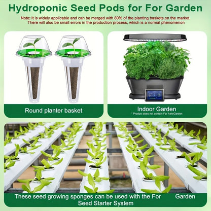 Seed Pod Kit, 121Pcs Set (30 Sponges, 30 Baskets, 30 Domes, 30 Labels, 1 Tweezer) 9.8"*5.3"*2.0" Universal Replacement, Clear Plastic & Peat, for Indoor Hydroponic Growing System Herbs Gardeners