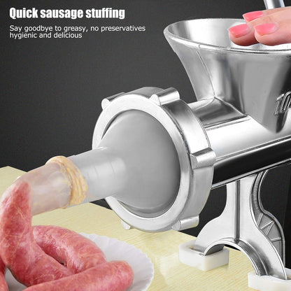 Manual Meat Grinder,304 Stainless Steel Hand Meat Grinder for Home Use, Food Grinder Manual Mincer Hand Crank with Sausage Funnels, Hand Operated Kitchen Tool for Pork, Chili, and Sausage, Silver