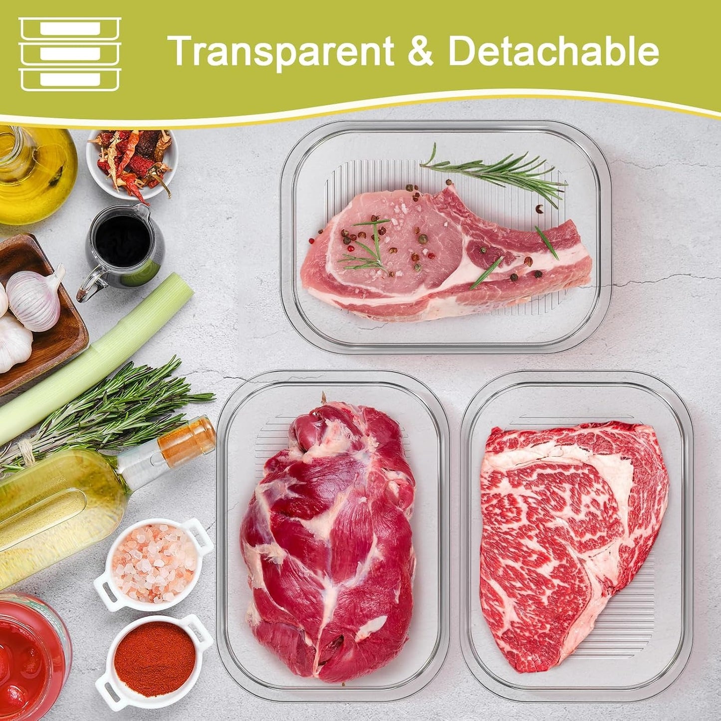 3 Layer Stackable Deli Meat Container with Drainage Groove and Silicone Lid, Clear Refrigerator Storage Containers for Lunch Meats, Cold Cuts, Bacon, Cheese.