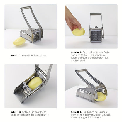 French Fry Cutter Potato Chipper, with 2 Interchangeable Blades & Non-Slip Feet Heavy Duty Lever, Silver Stainless Steel, for Home Kitchen Restaurant French Fries Chips