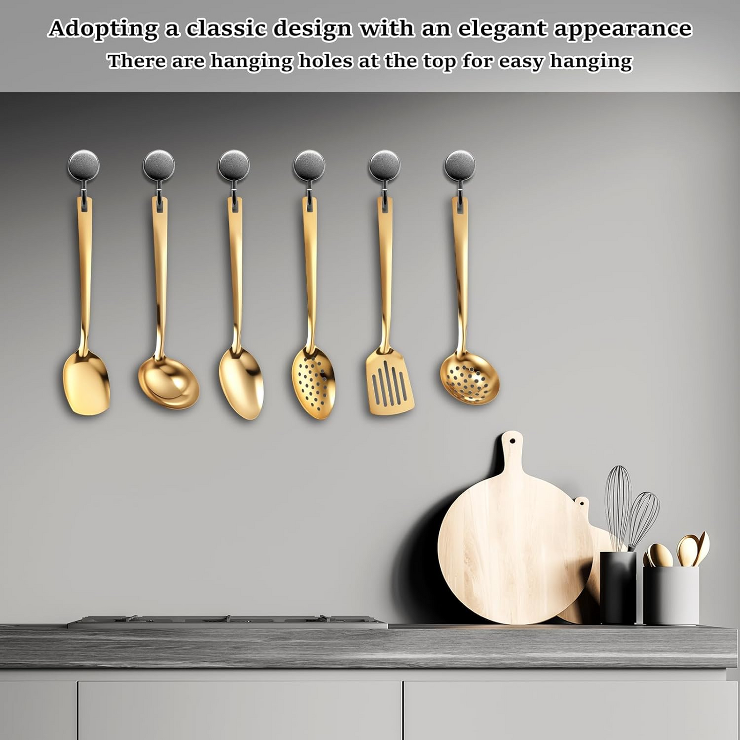 Kitchen Utensils Set 6pcs, Titanium Plating Stainless Steel Cooking Utensils Set, Heavy Duty Kitchen Tools Spatulas Set, Home Essentials Kitchen Gadgets Accessories