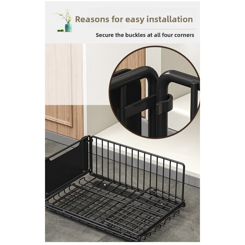 Foldable Expandable Pull-Out Basket - No Drilling Kitchen Under Sink Storage Rack, Pot and Pan Cabinet Organizer, Layered Drawer Shelf for Efficient Space Saving