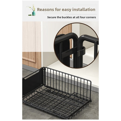 Foldable Expandable Pull-Out Basket - No Drilling Kitchen Under Sink Storage Rack, Pot and Pan Cabinet Organizer, Layered Drawer Shelf for Efficient Space Saving