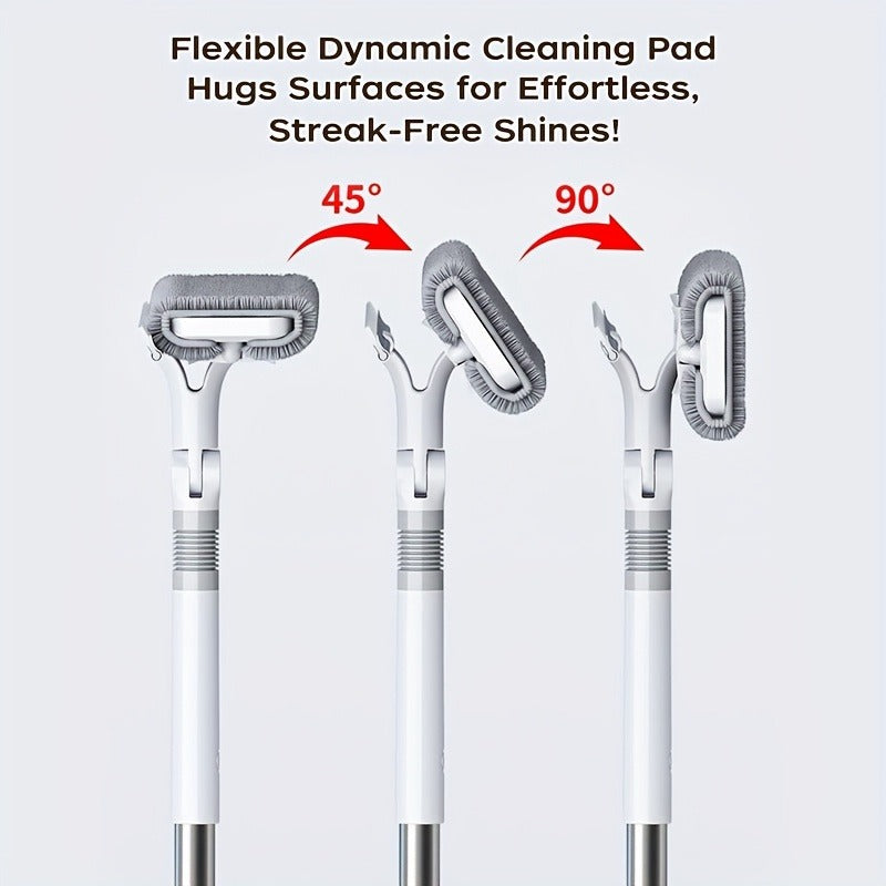 Window Squeegee Long Handle Window Cleaning Tool, 2/3 Section Extendable Pole Glass Cleaner with Microfiber Cloth Head, Adjustable Squeegee for Windows, Shower, Glass Doors, Home Cleaning