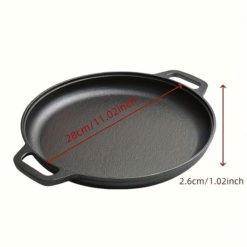 Multi functional thickened cast iron pot - uncoated non stick pot, double ear flat bottomed pot - suitable for grilling meat, frying eggs, barbecue, and pancakes - compatible with all stoves, ideal for home kitchen and outdoor cooking.