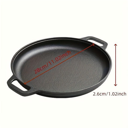 Multi functional thickened cast iron pot - uncoated non stick pot, double ear flat bottomed pot - suitable for grilling meat, frying eggs, barbecue, and pancakes - compatible with all stoves, ideal for home kitchen and outdoor cooking.
