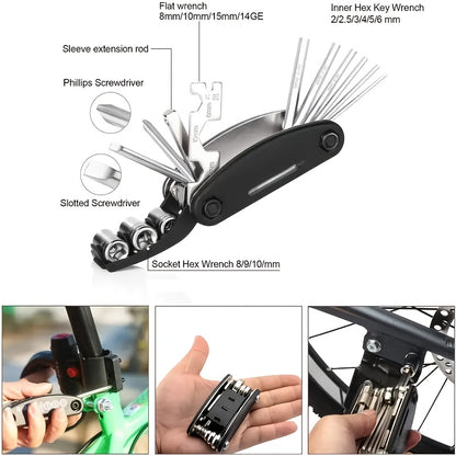 26pcs Universal Bicycle Tire Repair Tool Kit Multifunctional Portable Maintenance Set for Mountain Bike Road Bike Accessorie
