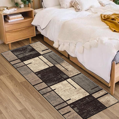 Indoor Runner Rug, Washable Runner Rug with Rubber Backing, Modern Geometric Patchwork Aesthetic Carpet for Bedroom, Living Room, Hallway, Entryway, Washable Rug Rockwood Collection