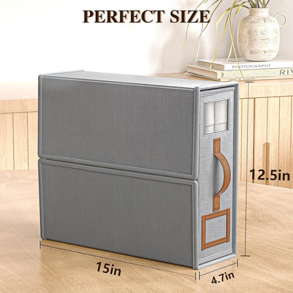 4 Pack Foldable Bed Sheets Set Organizers and Storage, Linen Fabric Closet Organizers with Window, Folding Bedding Storage Box for Bedsheets and Pillow Cube Organizer-Gray