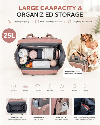 Diaper Bag Backpack with Changing Station: Pink Baby Bags for Girls Boys New Mom Gifts Pañaleras Para Bebe Baby Girl Newborn Essentials Must Haves Baby Shower Gifts Baby Registry
