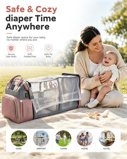 Diaper Bag Backpack with Changing Station: Pink Baby Bags for Girls Boys New Mom Gifts Pañaleras Para Bebe Baby Girl Newborn Essentials Must Haves Baby Shower Gifts Baby Registry