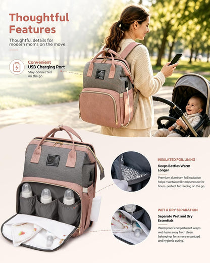 Diaper Bag Backpack with Changing Station: Pink Baby Bags for Girls Boys New Mom Gifts Pañaleras Para Bebe Baby Girl Newborn Essentials Must Haves Baby Shower Gifts Baby Registry