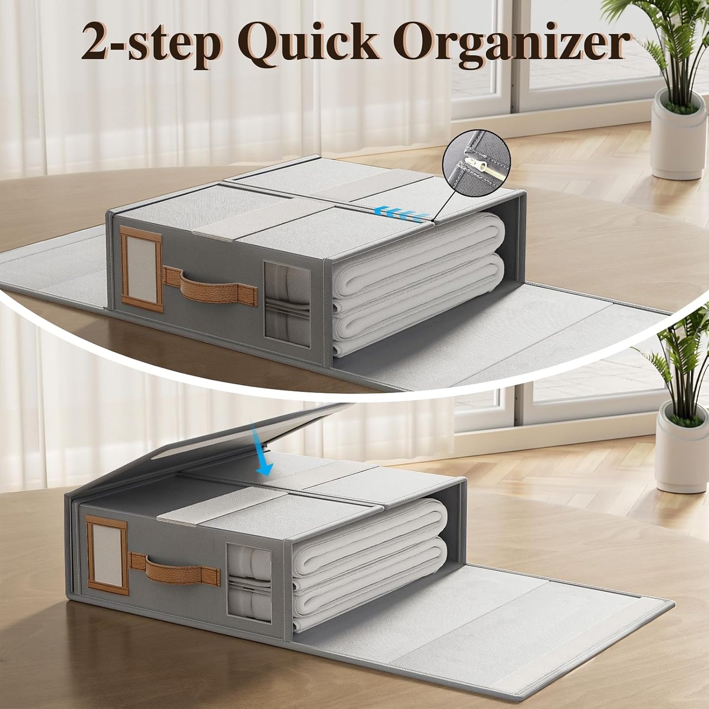 4 Pack Foldable Bed Sheets Set Organizers and Storage, Linen Fabric Closet Organizers with Window, Folding Bedding Storage Box for Bedsheets and Pillow Cube Organizer-Gray