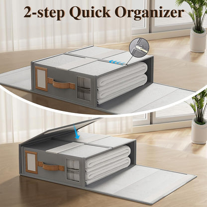 4 Pack Foldable Bed Sheets Set Organizers and Storage, Linen Fabric Closet Organizers with Window, Folding Bedding Storage Box for Bedsheets and Pillow Cube Organizer-Gray